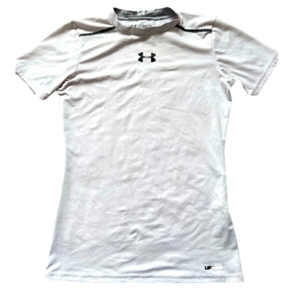 Under armour fitted heatgear UPF 30+ white/Black short sleevef athletic shirt